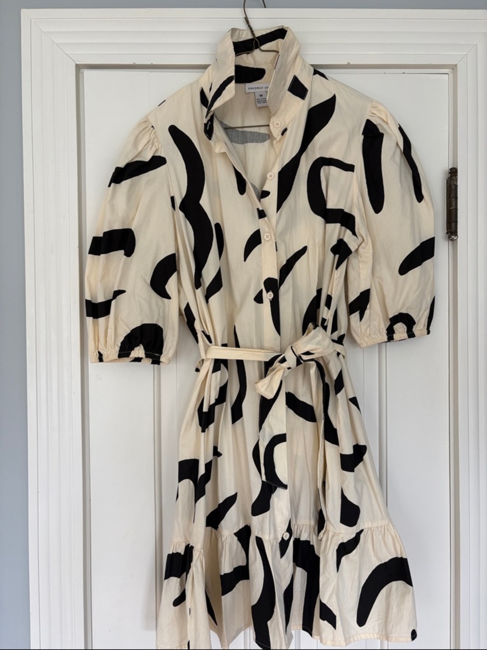 Sincerely Jules Cream Midi Shirt Dress with Black Abstract Brushstrokes